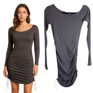 LuSa Ruched Asymmetrical Mini Dress Gray Long Sleeve Size Small